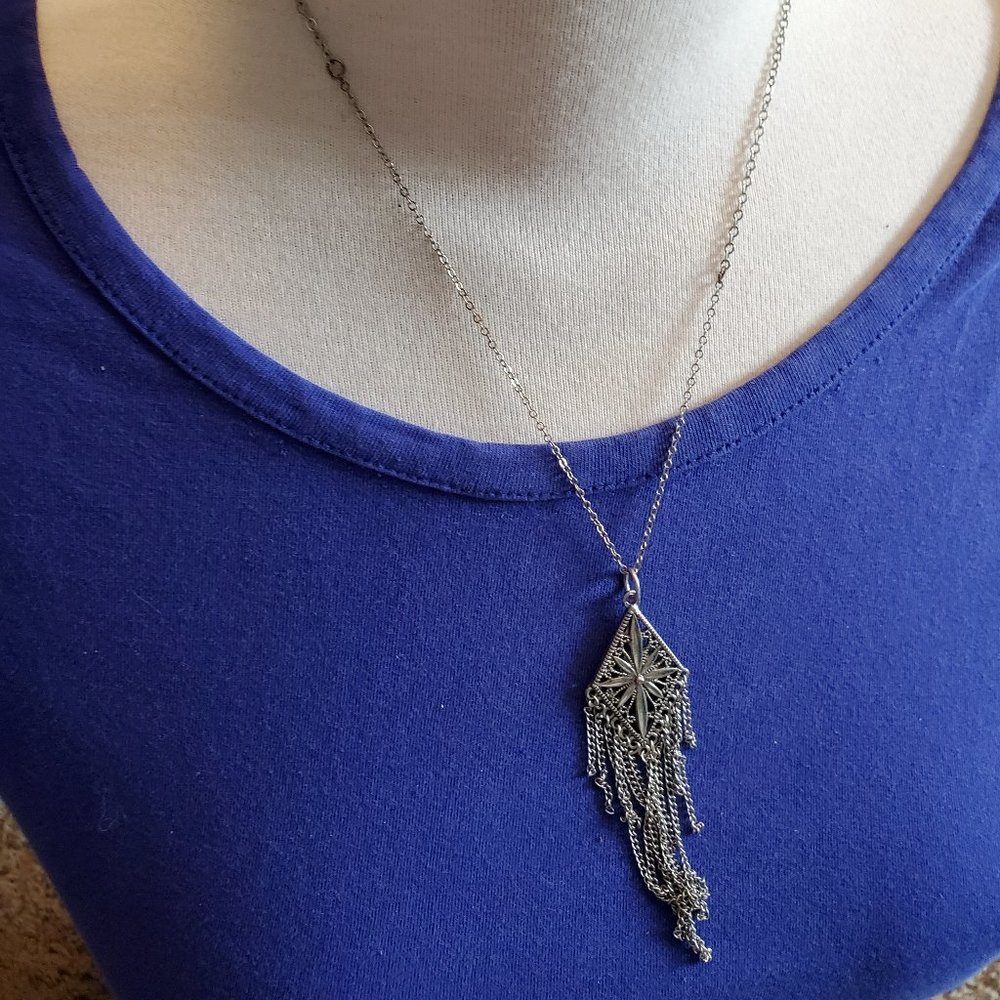 18" Silver Tone North Star 4" Tassel Necklace NWT